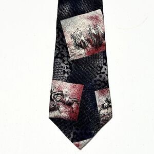 Vintage 90s Field & Stream Silk Tie Horse Racing Equestrian Abstract Red Blue